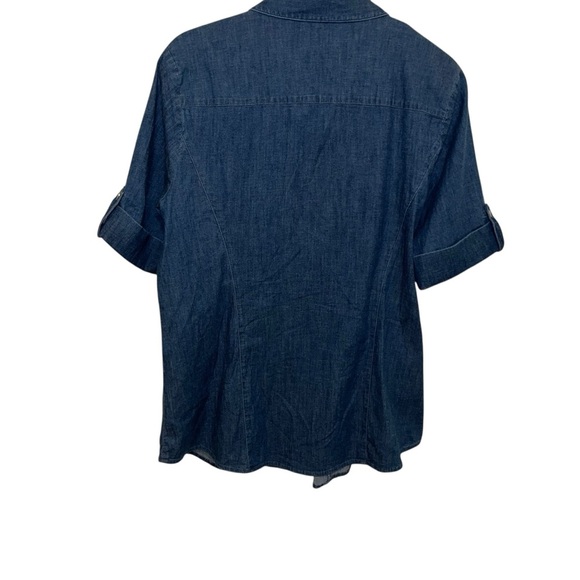 Vintage denim jeans shirt jacket Anne Klein zipper L large short sleeve nwot new - Picture 2 of 7